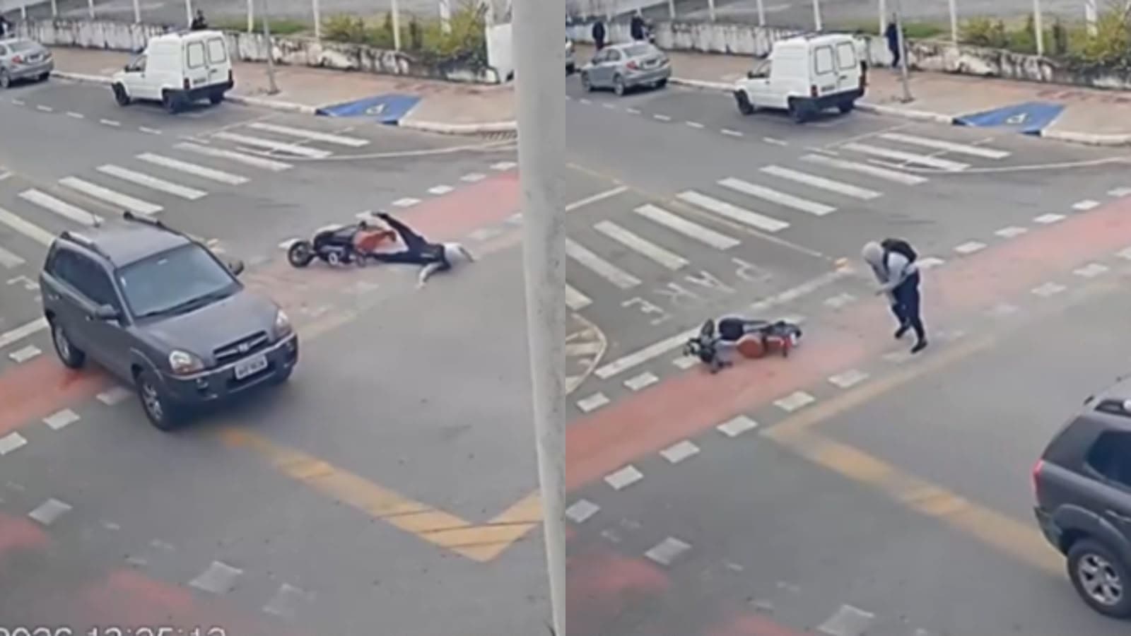 “Caiu sozinho”: jovem despenca de scooter elétrica mas escapa de batida com carro em Balneário Camboriú