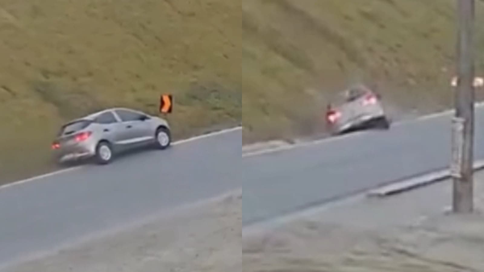 VÍDEO: Condutora perde o controle e cai em vala de escoamento na marginal da BR-470 em Navegantes