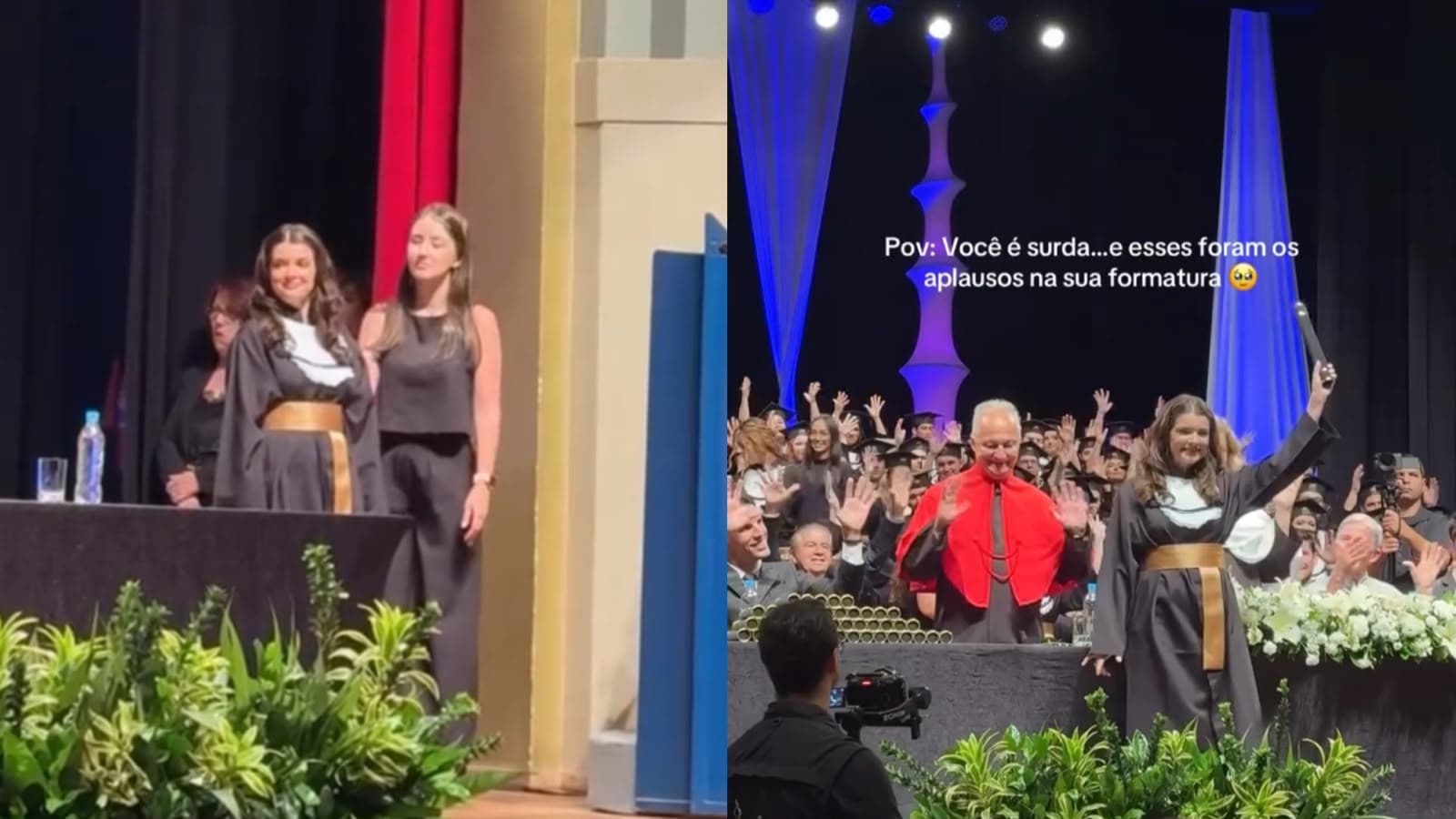 Formanda surda se emociona ao receber aplausos em Libras durante formatura na FURB em Blumenau