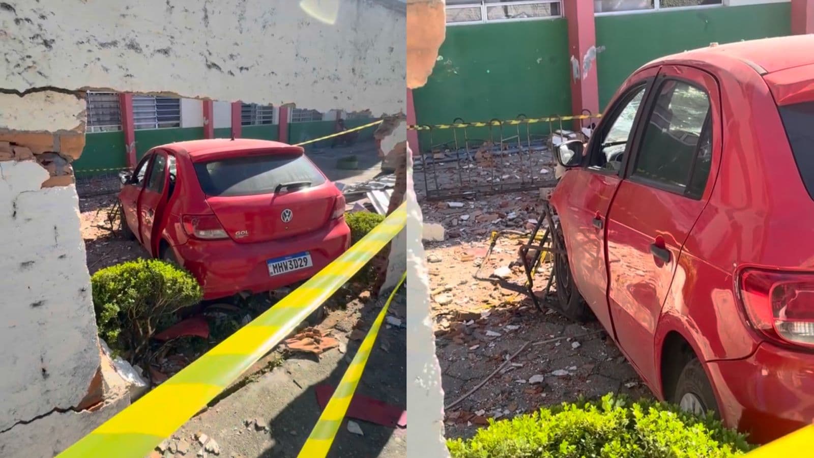 Motorista passa mal, perde controle e arranca pedaço de muro de escola em Brusque