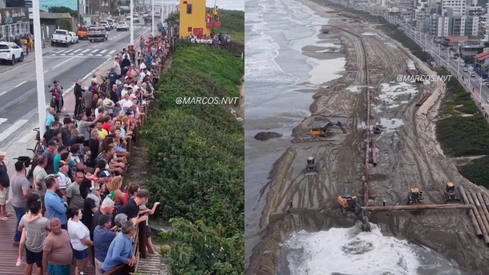 “Virou evento”: multidão ocupa calçadão para acompanhar início das obras em praia de Navegantes