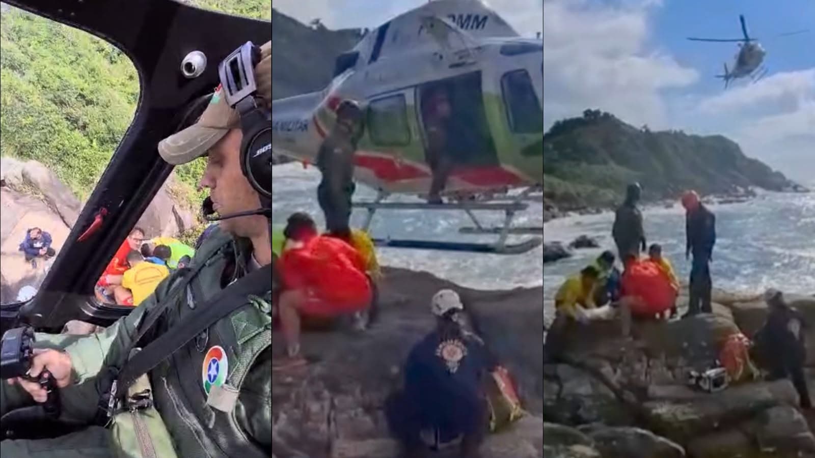 Piloto da PMSC dá show de perícia em resgate em costão de Porto Belo