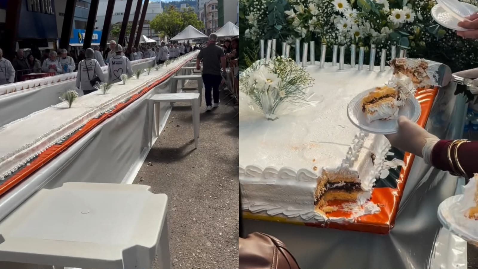 Com “show de organização”, moradores experimentam bolo gigante de aniversário de Concórdia