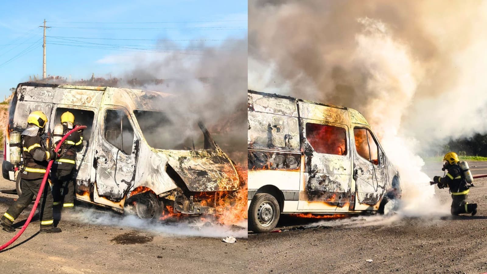 Por um tris: ambulância que levava criança ferida ao hospital na Serra catarinense pega fogo na BR-282