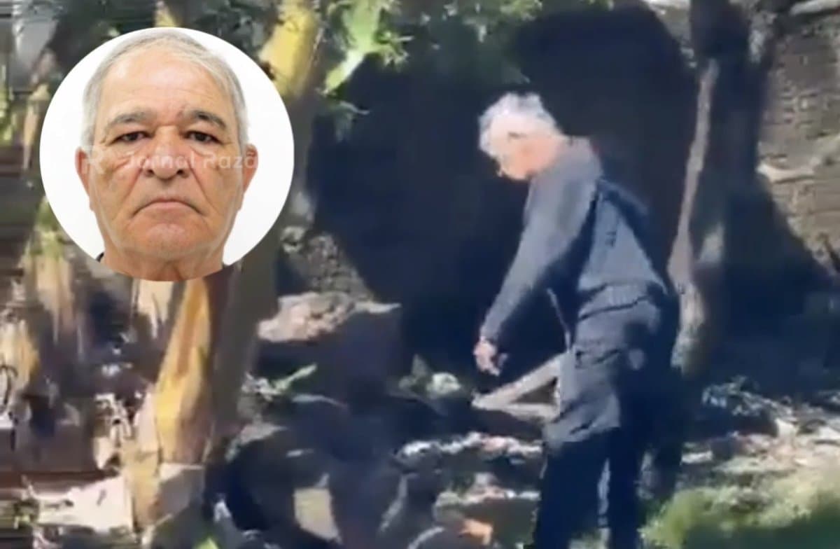 Ademir Roldão dos Santos, de 72 anos, preso em flagrante em Joinville, e o momento gravado pela vizinha no quintal da casa no bairro Paranaguamirim