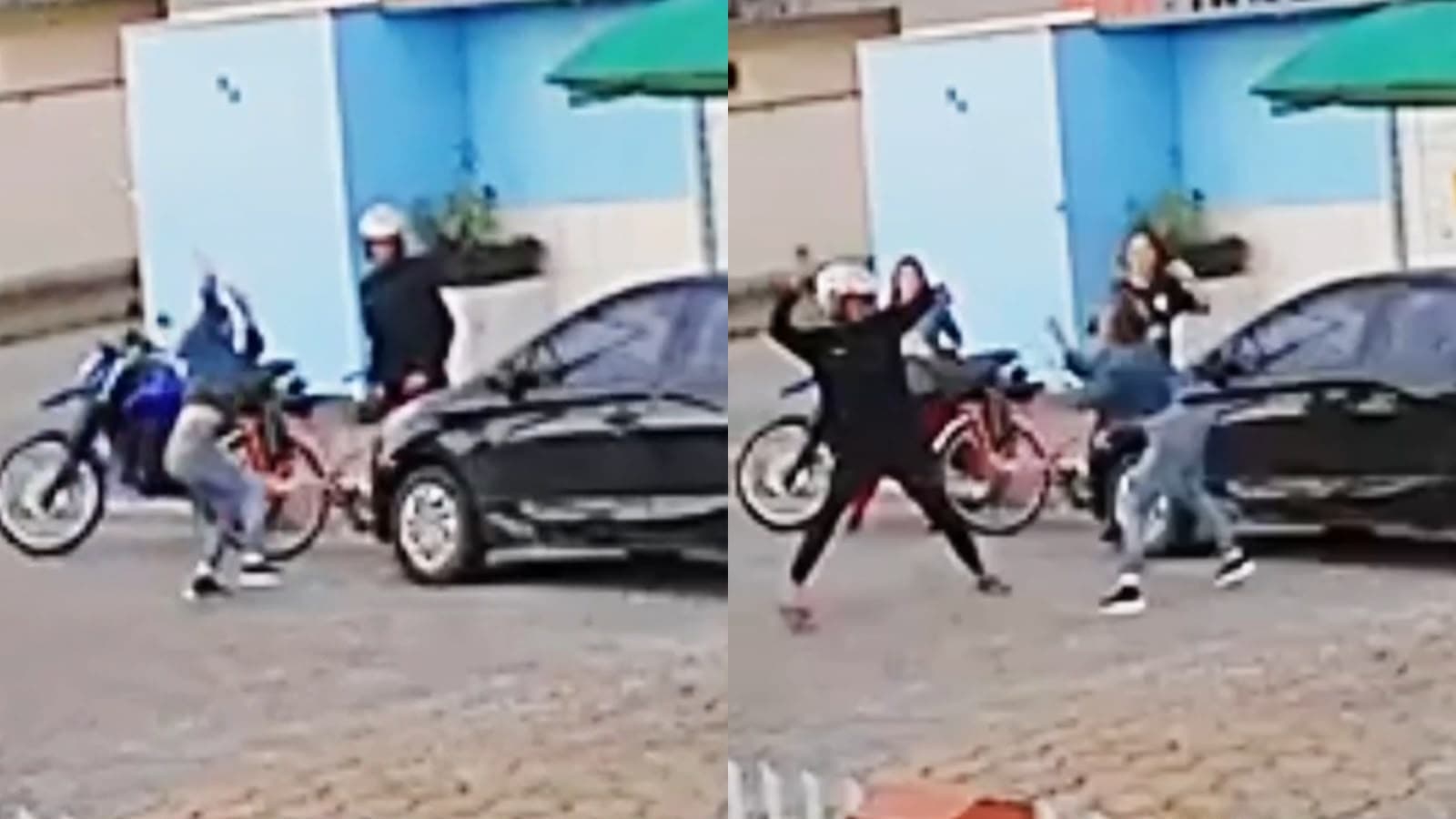 Câmera flagra briga em Tijucas: mulher ataca carro e motorista com pedaço de pau no meio da rua