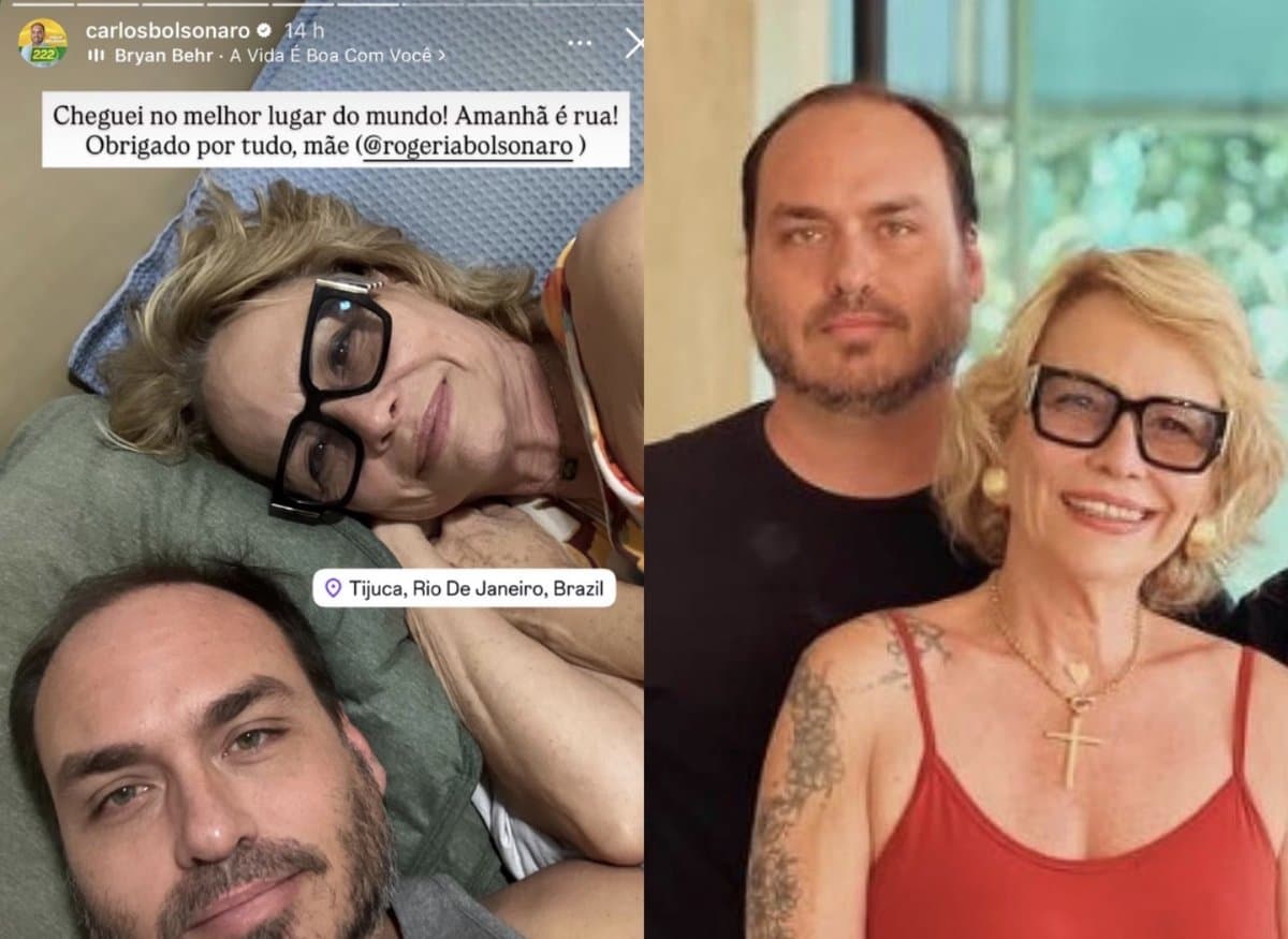 Carlos Bolsonaro ao lado da mãe, Rogéria Bolsonaro, em publicação feita no Rio de Janeiro