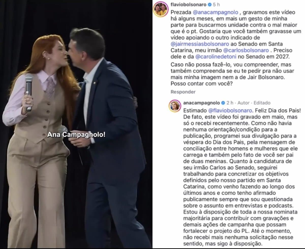 Flávio Bolsonaro reage contra Campagnolo, exige apoio a Carlos em SC e ameaça “vetar” uso de imagem