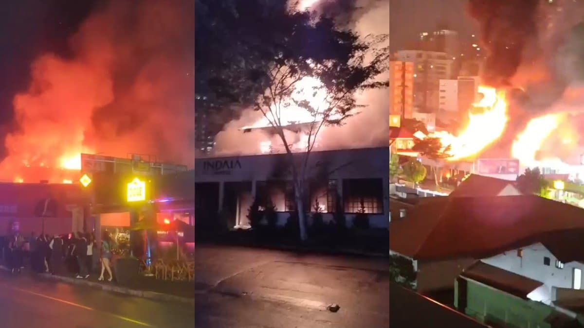 Incêndio em casa de eventos provoca correria e evacuação na Via Gastronômica de Joinville