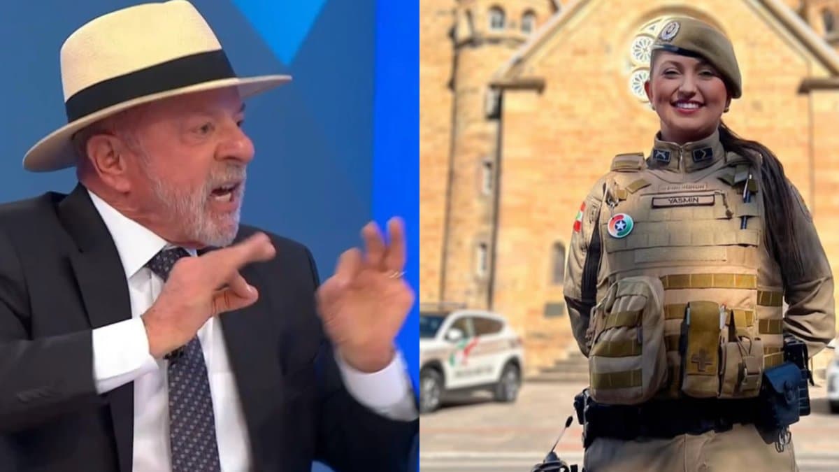 Lula durante sabatina do Jornal Nacional e policial militar de Santa Catarina