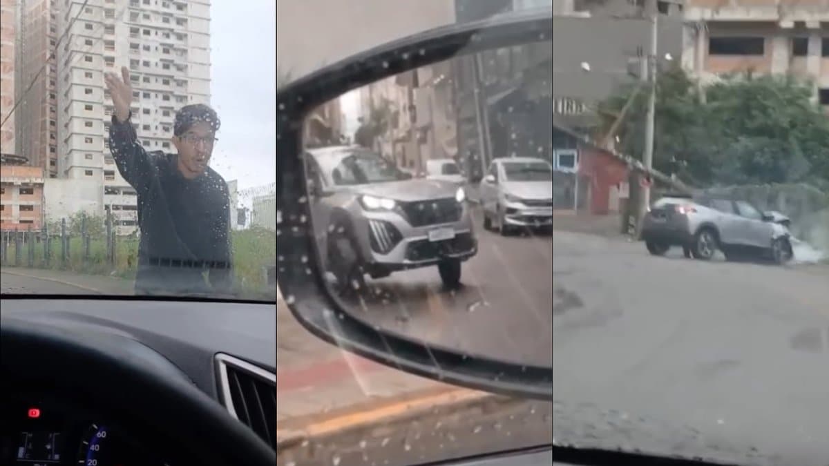 Motorista de aplicativo resgata mulher ameaçada e perseguição termina com carro em poste em Itapema