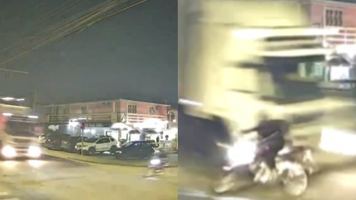 “Não viu a carreta”: motociclista escapa da morte em Joinville