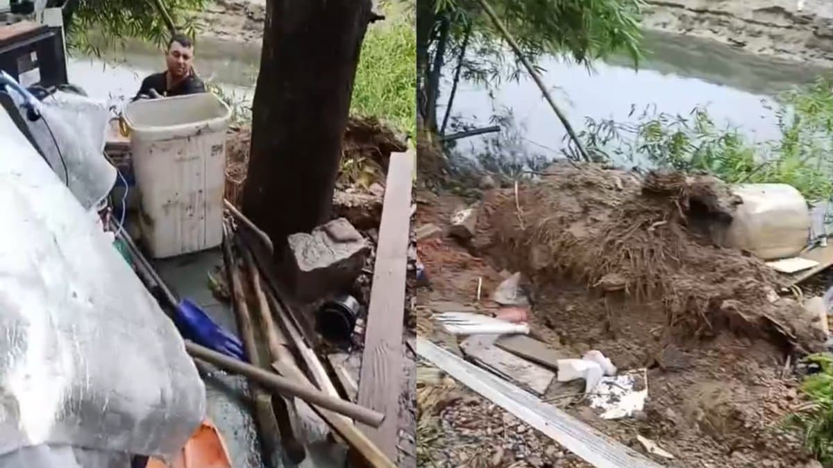 “Tragédia anunciada”: limpeza de rio pela prefeitura desbarranca terreno e ameaça casas em Palhoça