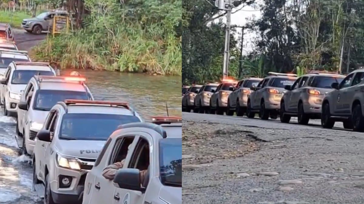 Morador se impressiona com fila de viaturas do Tático atravessando a Ponte Invertida: “Isso é PMSC”