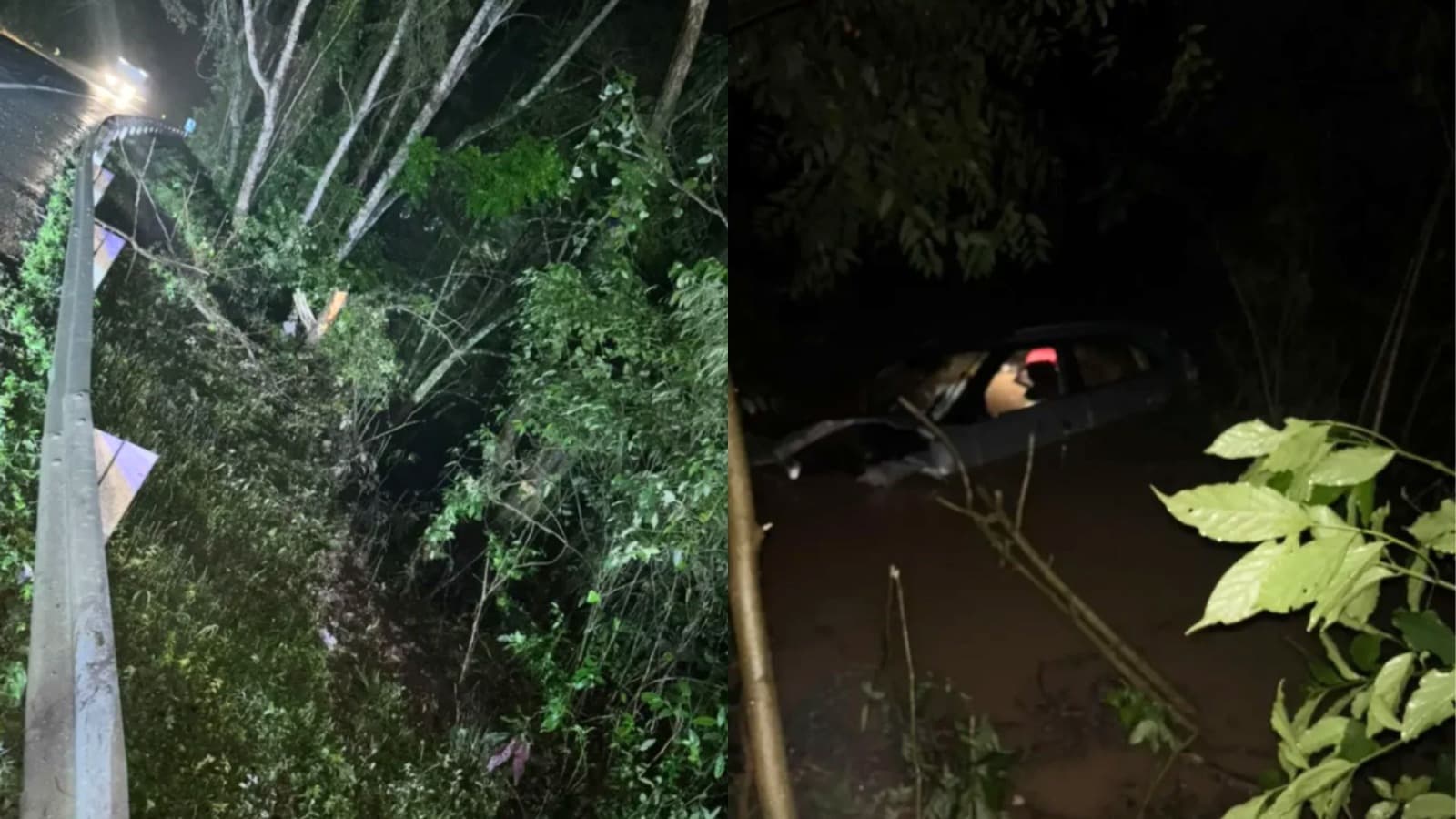 Crianças de 6 e 7 anos são resgatadas de carro submerso após queda em ribanceira na BR-470