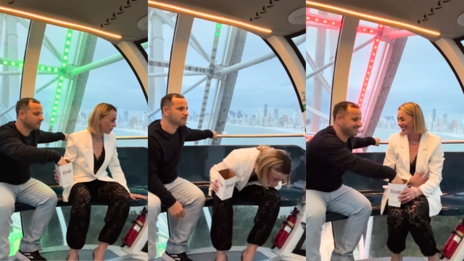 “Não se mexe, Patrícia”: casal viraliza ao passar “sufoco” divertido em roda-gigante de BC
