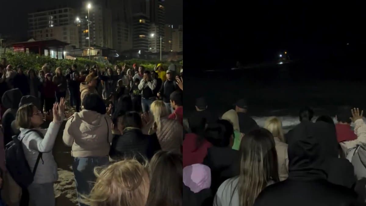 Pouco antes do desfecho trágico, moradores transformam a praia em uma grande corrente de oração em SC