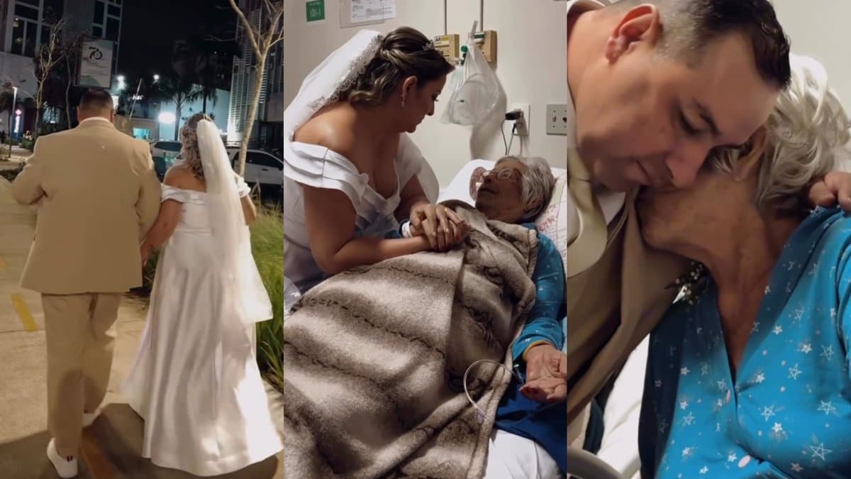 Sem conseguir ir ao casamento da neta, avó recebeu o casal de recém-casados no quarto do hospital em SC