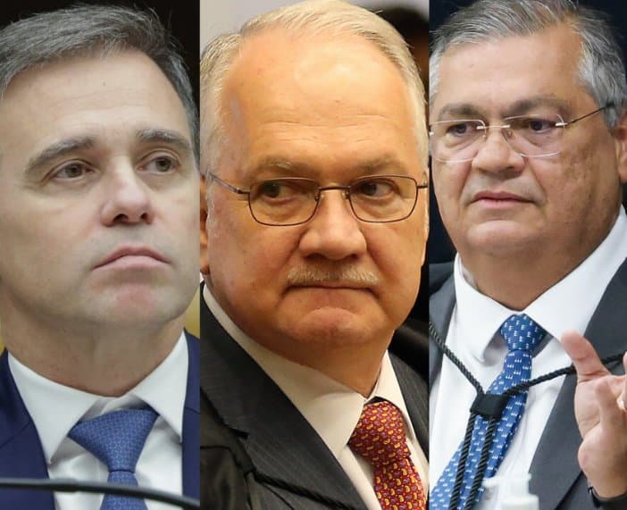 Os ministros do STF André Mendonça, Edson Fachin e Flávio Dino