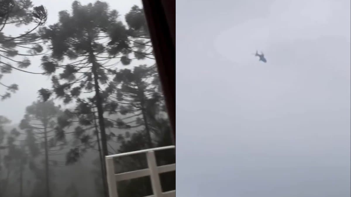 Helicóptero com o cantor Rick foi filmado sobrevoando a Serra de SC em meio a neblina e vento forte