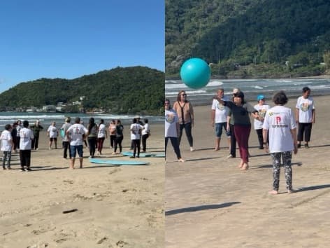Grupos de idosos dos CRAS de Itajaí trocam a sala de convivência pelo surf na Praia da Atalaia