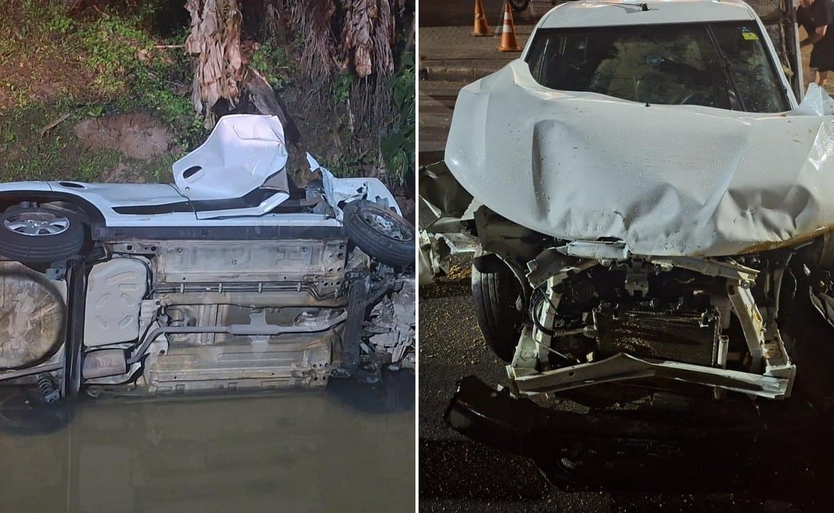Motorista foge e deixa três crianças em carro capotado dentro de ribeirão em Brusque