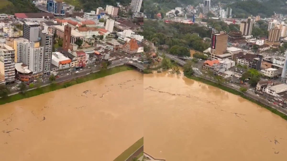 Rio Itajaí-Açu atinge 7,54 metros em Blumenau e Defesa Civil projeta pico às 13h