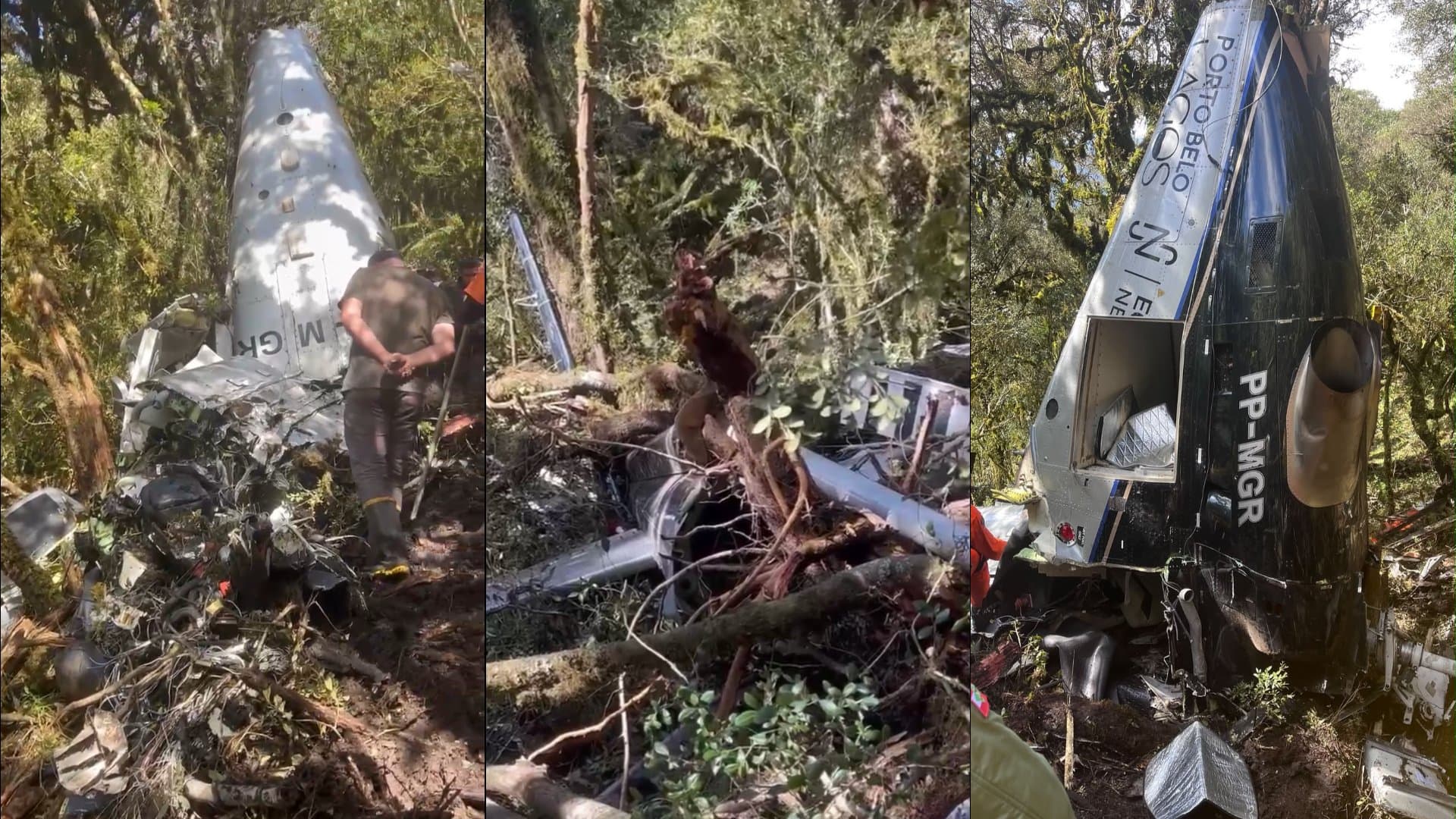 Vídeos no local da tragédia mostram o que sobrou da queda de helicóptero com cinco mortos em SC