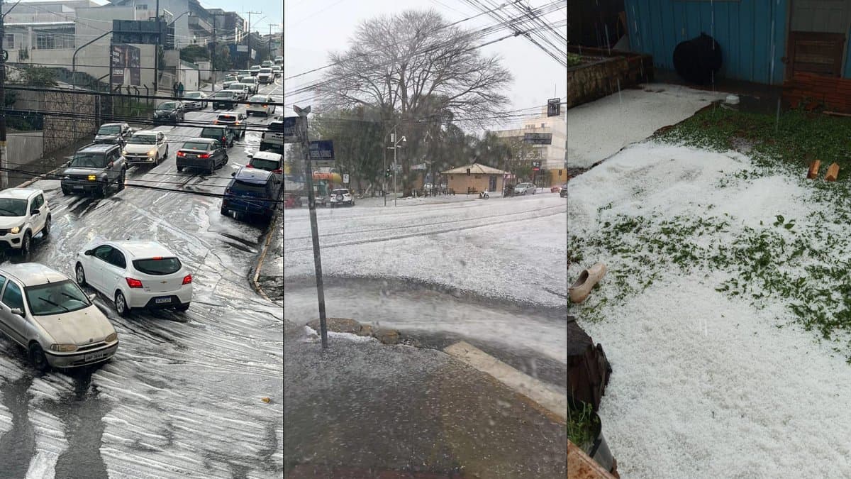 “Parece neve!”: forte chuva de granizo toma ruas e engrossa balanço de 68 cidades atingidas em SC