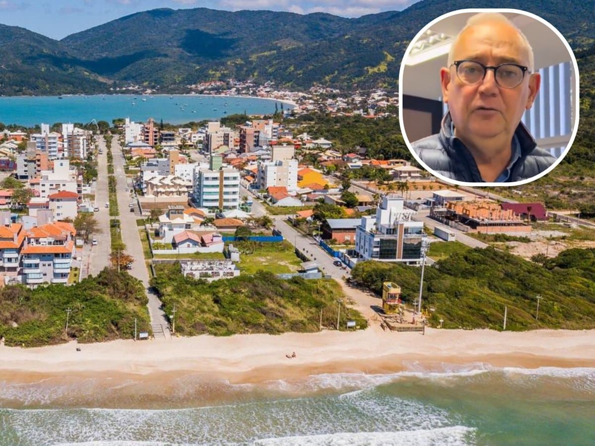 Vista aérea de Governador Celso Ramos com destaque para o prefeito Marcos Henrique da Silva