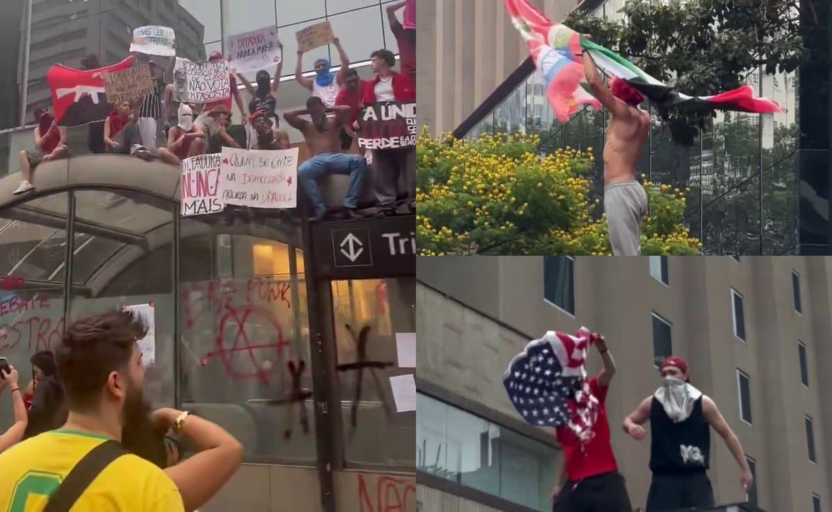Apoiadores de Lula picham o metrô, erguem bandeira da Palestina e gritam "queima" para a dos EUA na Paulista