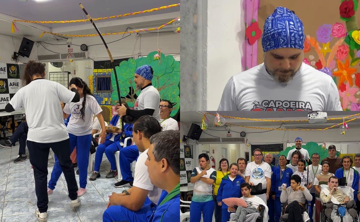 Capoeira leva alegria e inclusão a alunos da APAE de Itapema e rende homenagem a professor no Rio