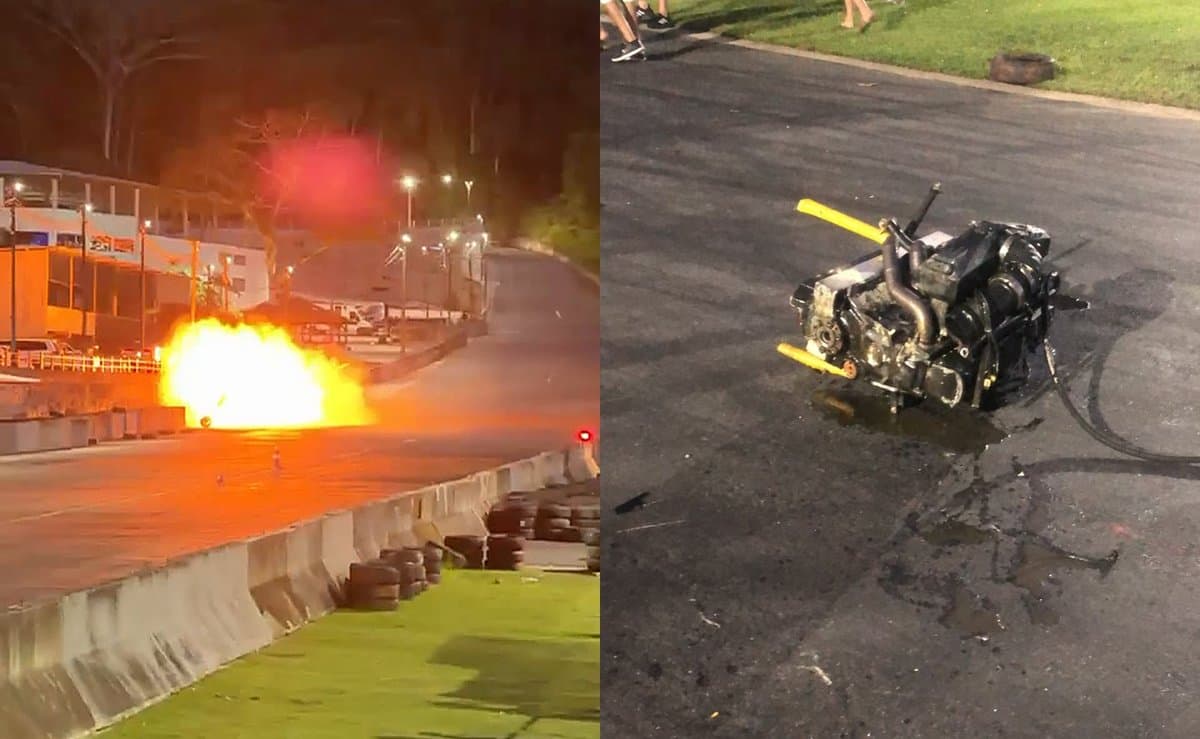 URGENTE: Piloto perde o controle em arrancada, bate e carro pega fogo na Speedway de Balneário Camboriú