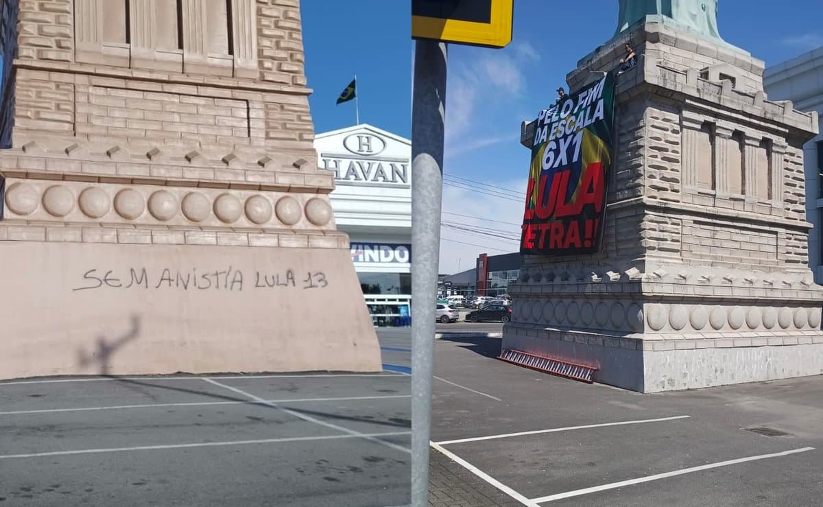 Depois de Criciúma, criminoso picha outra Estátua da Liberdade da Havan e Luciano Hang oferece R$ 10 mil