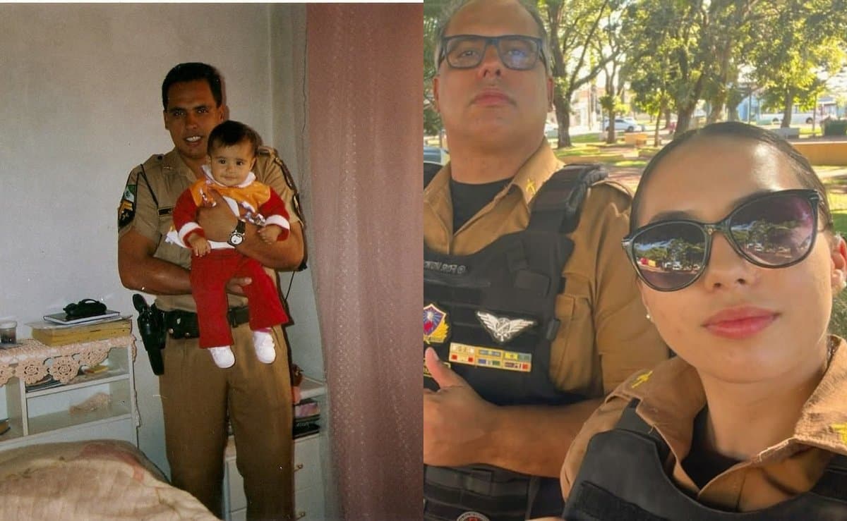 Filha brincava de polícia com o colete do pai sargento e hoje divide a mesma viatura com ele