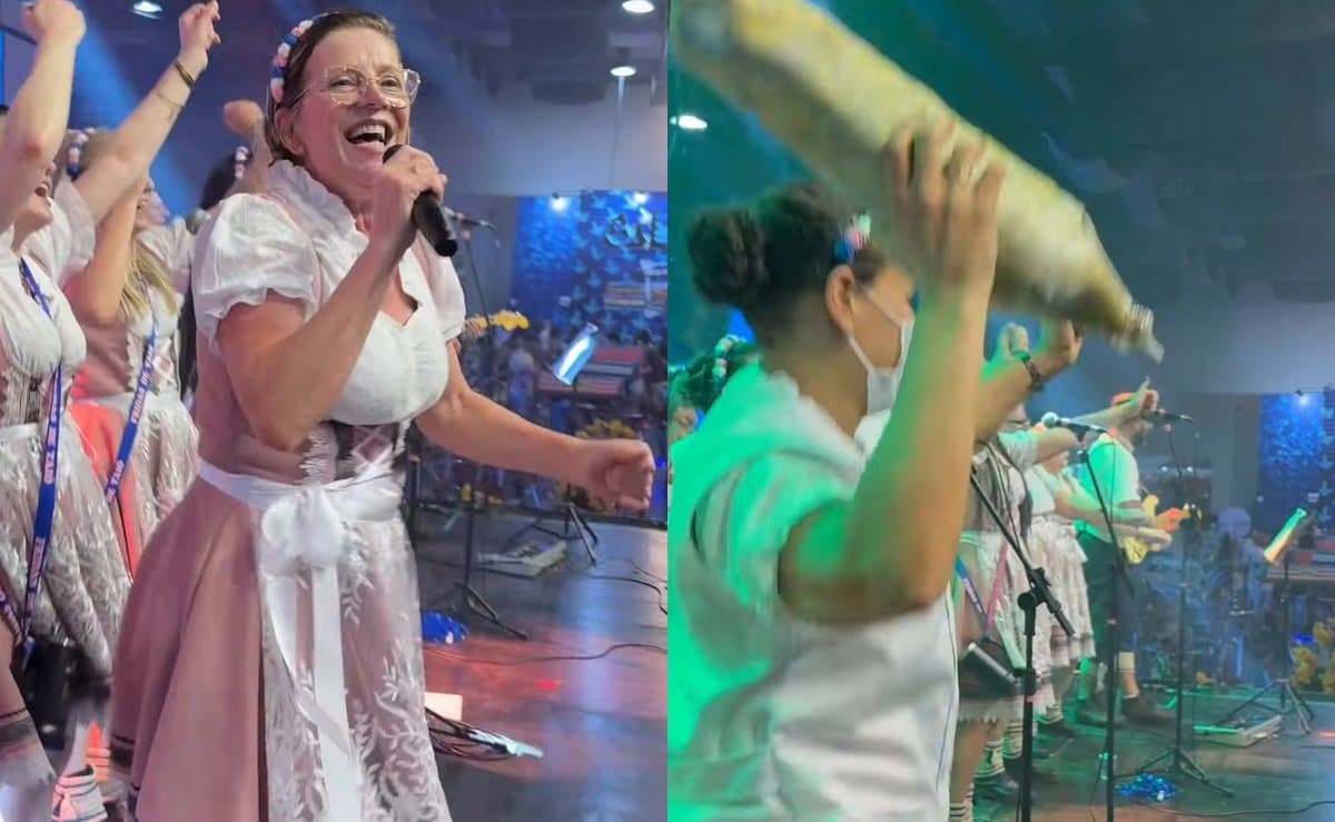 Grupo de Fridas canta o “funk do alemão”, desce até o chão no palco da Oktoberfest de Blumenau e viraliza