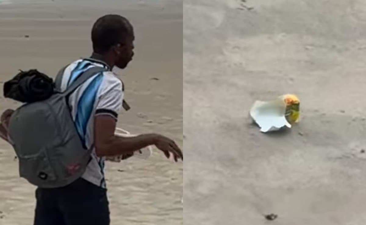 Homem acusa ambulante de jogar papel na areia de Itapema e vídeo vira debate sobre a sujeira