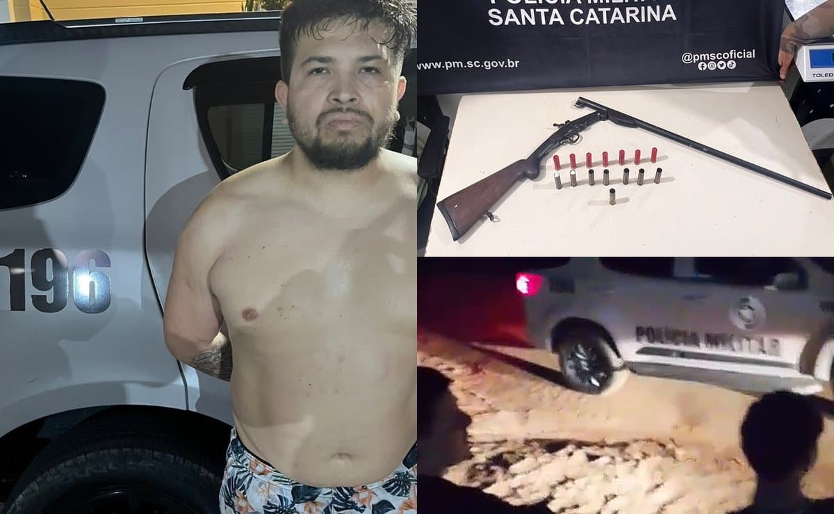Homem acusado de apontar revólver para crianças diz que a arma sumiu e é preso com espingarda em Canelinha