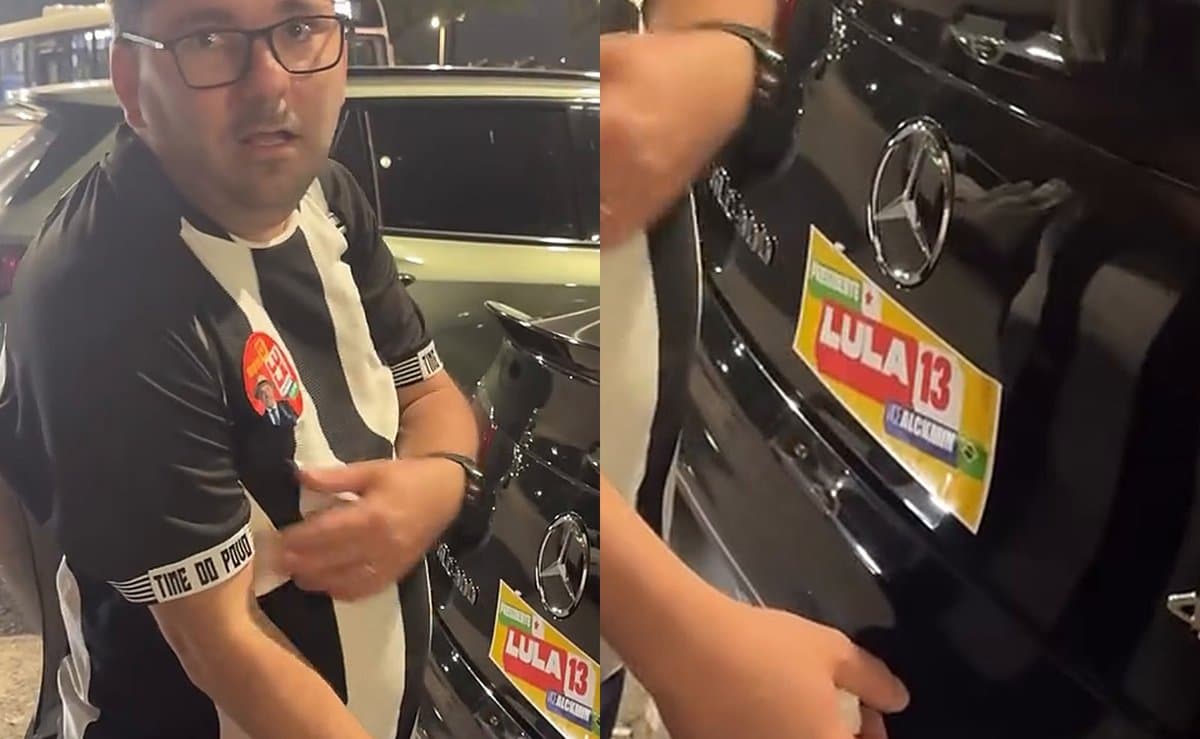 Homem cola adesivos de Lula em carros sem autorização na Beira-Mar Norte e é flagrado em Florianópolis