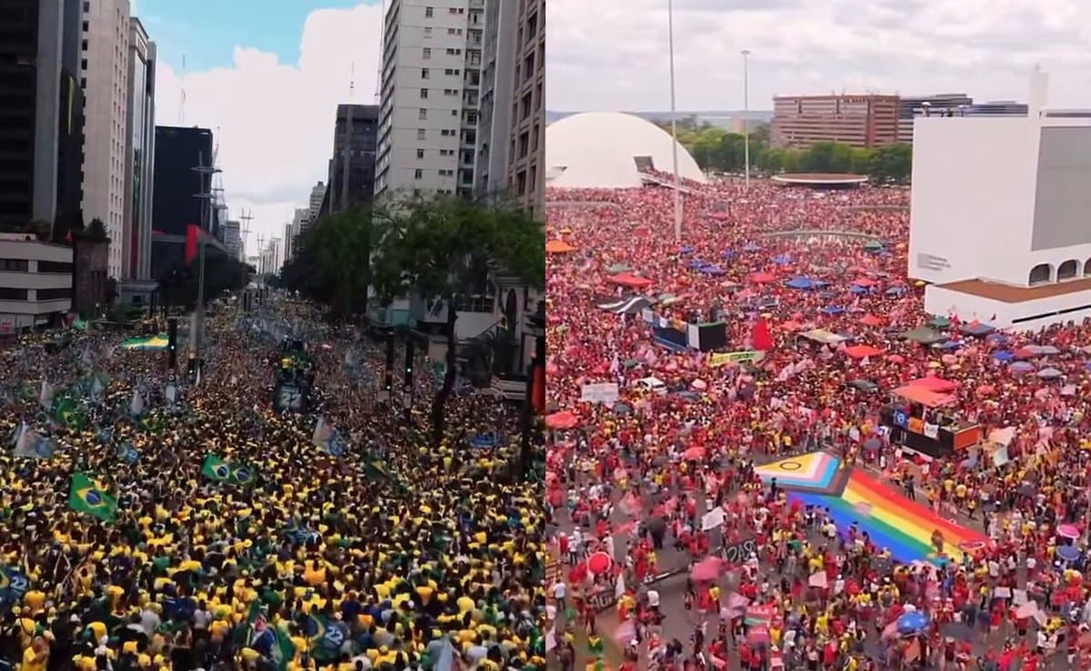 Horas antes de debate, Flávio reúne multidão na Paulista e apoiadores de Lula ocupam a Esplanada em Brasília