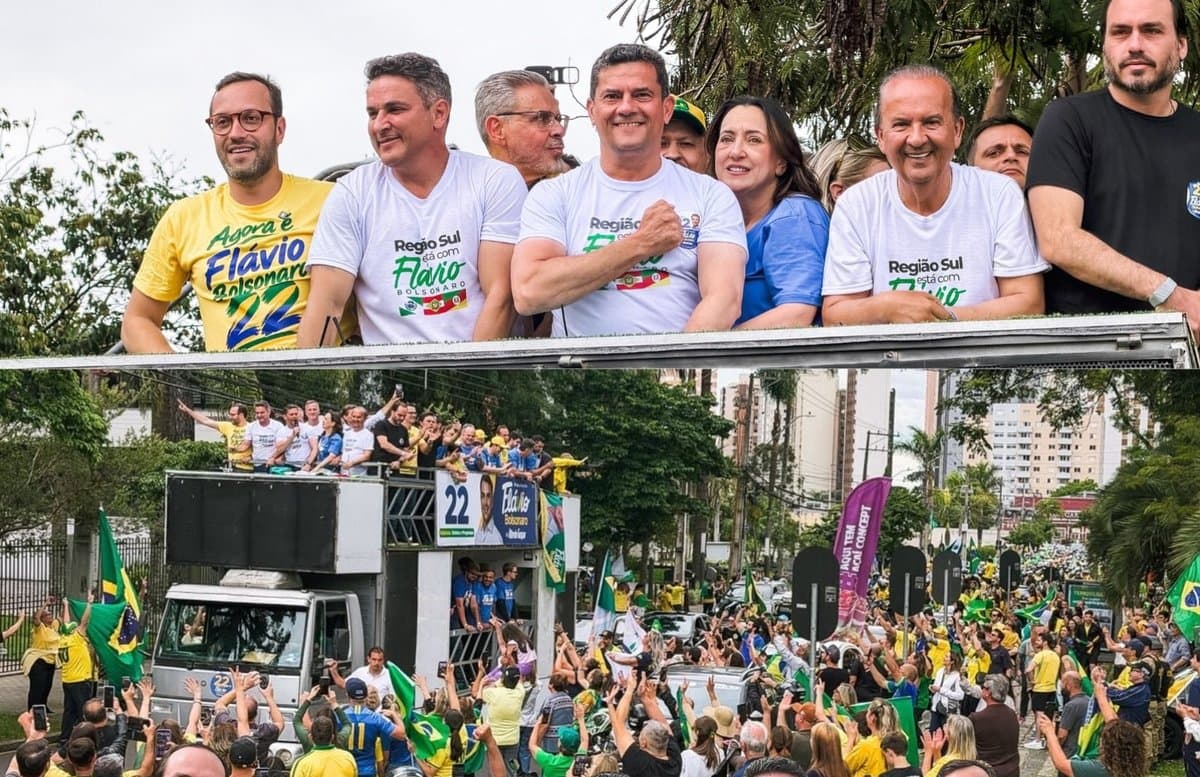 Jorginho, Moro e Zucco saem da PF onde Lula ficou preso em carreata por Flávio Bolsonaro em Curitiba