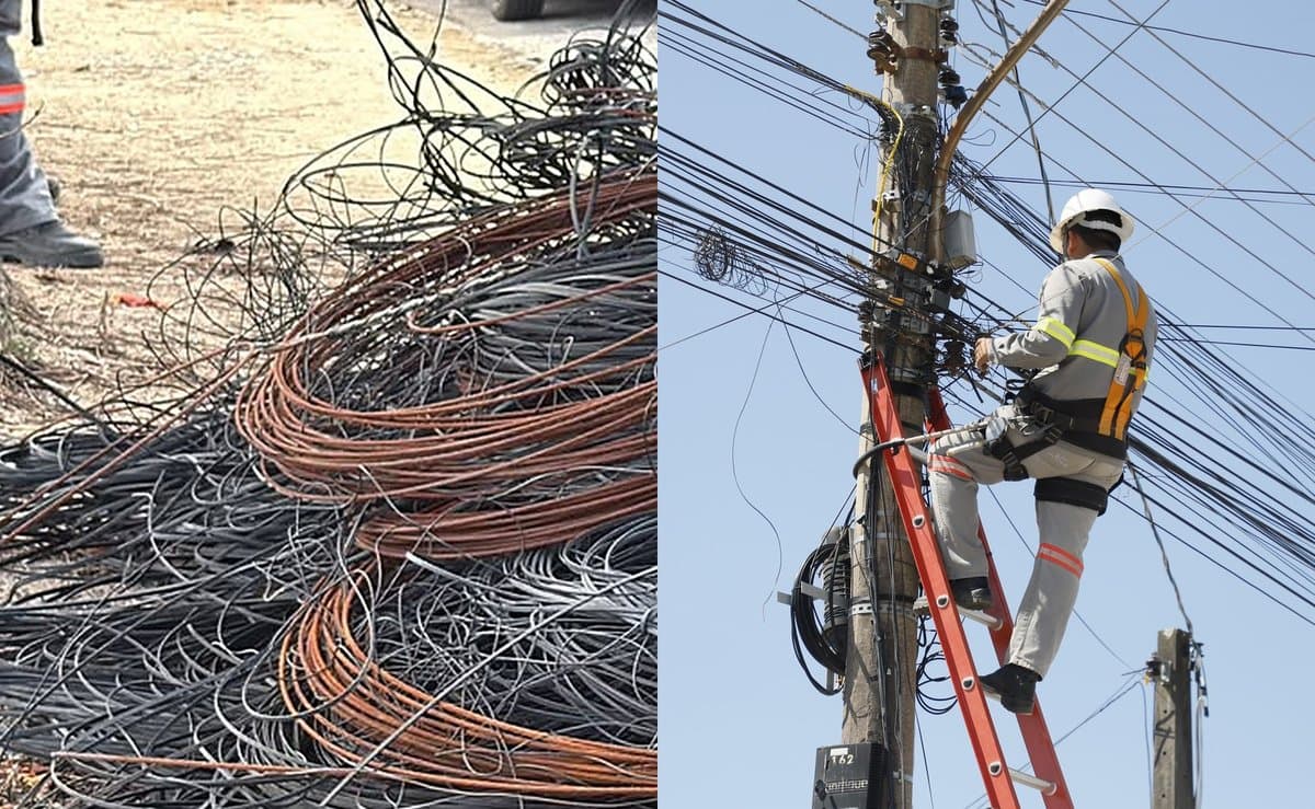 Mutirão tira cerca de 300 quilos de fios sem uso por dia dos postes de Tijucas e já limpou mais de 70 ruas