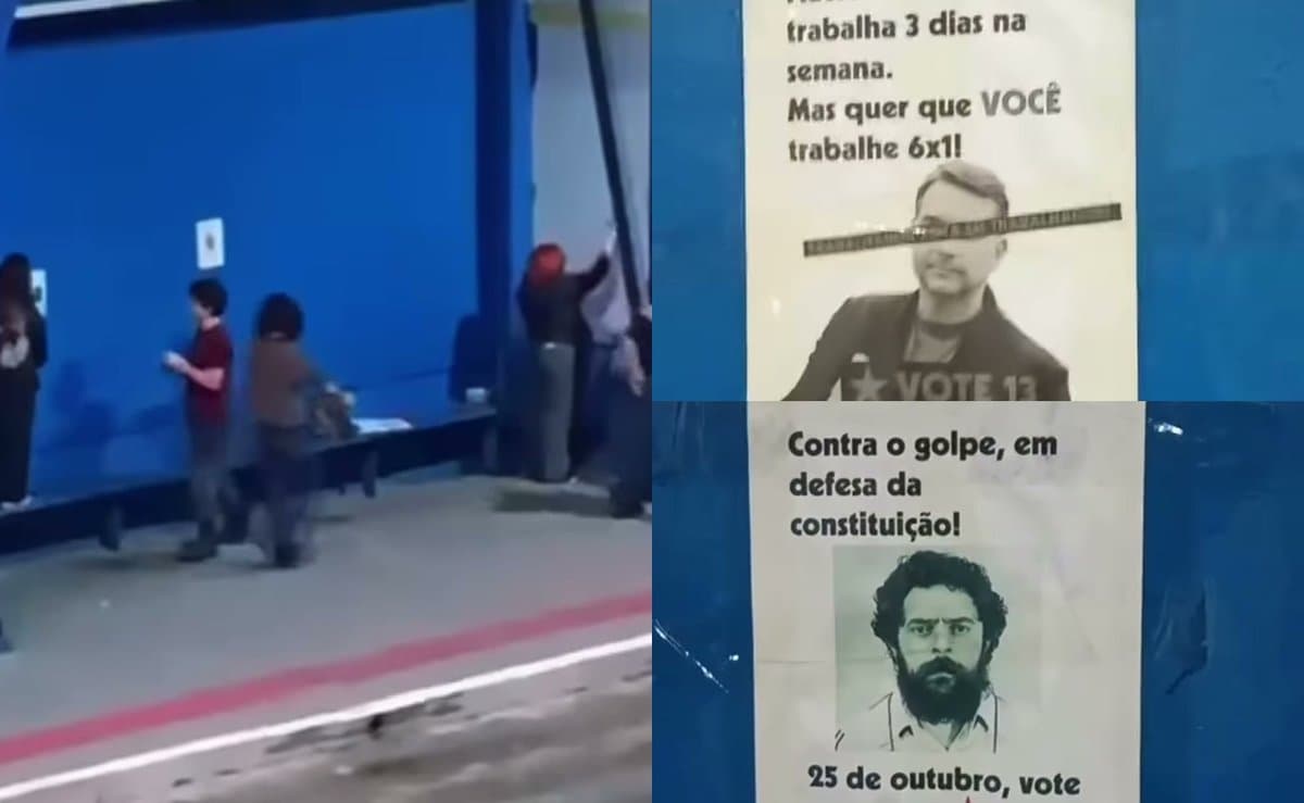 Moradores flagram grupo de jovens espalhando cartazes contra Flávio e a favor de Lula em terminal de SC