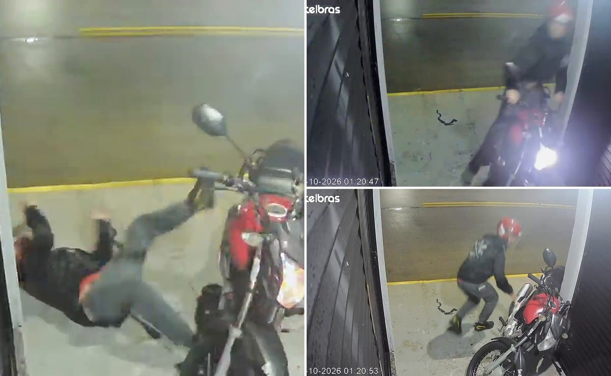 Motociclista invade portaria de prédio e bate de cabeça na parede durante a madrugada em Tijucas