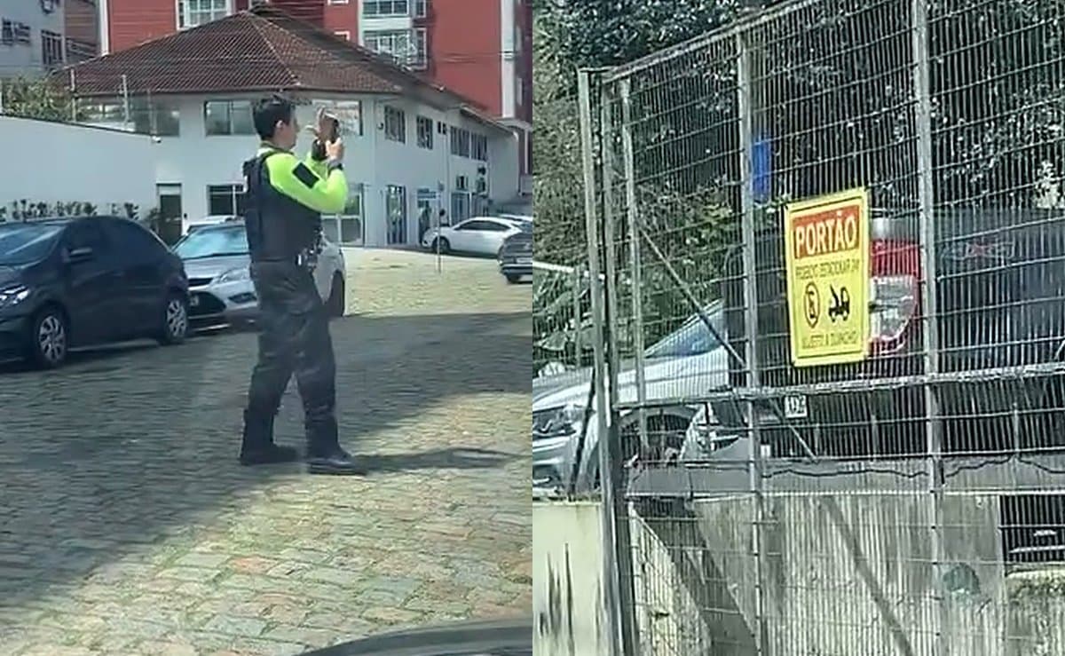 Motorista estaciona na frente do portão de um estacionamento pago e acaba levando multa em Joinville