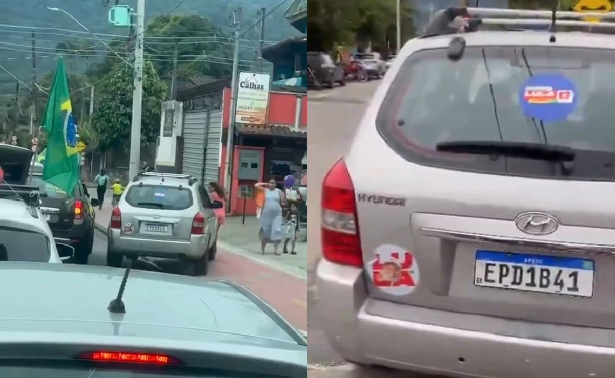 Petista arranca com o carro, invade a calçada na carreata de Flávio e atropela duas crianças