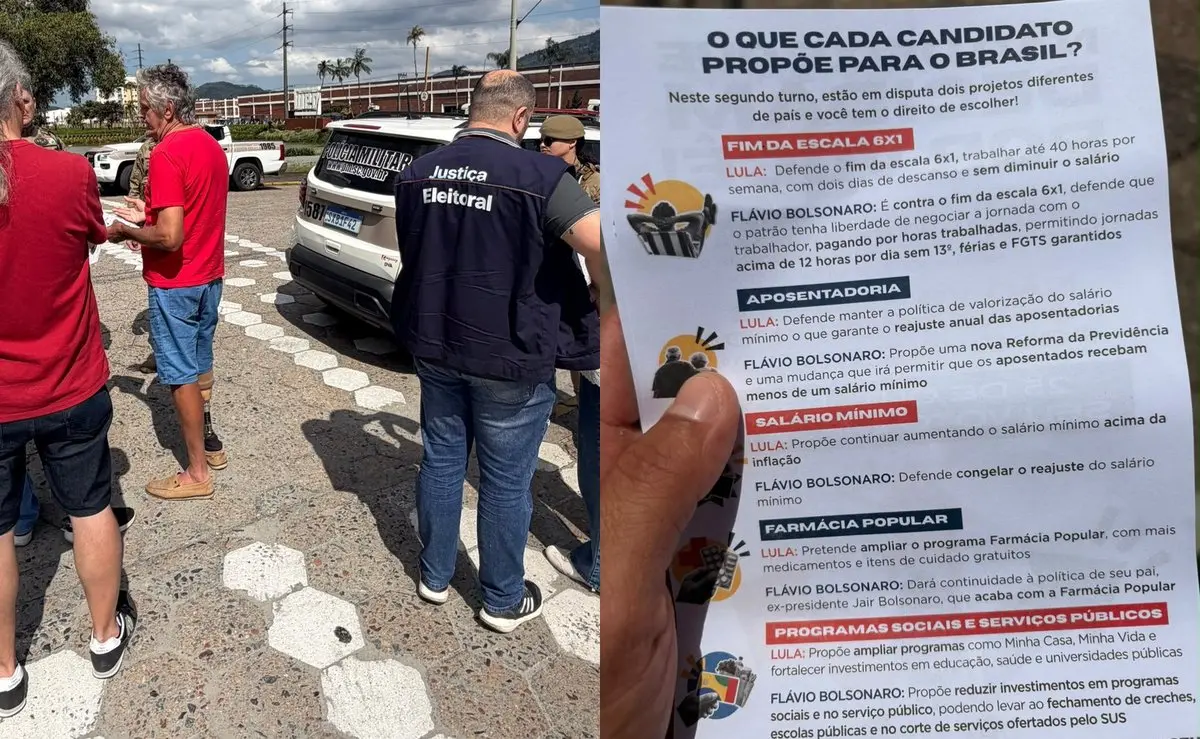 Petista é flagrado espalhando panfleto com fake news contra Flávio Bolsonaro na WEG em SC