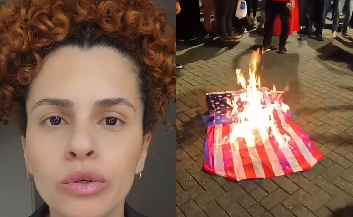 Professora afastada pelo INSS vai a ato do Lula, estende bandeira dos EUA e agora se diz perseguida em Blumenau