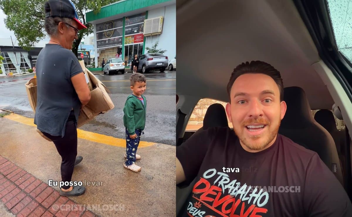 “Os valores da vida”: repórter de SC se emociona ao ver menino de 3 anos ajudando os avós a carregar papelão