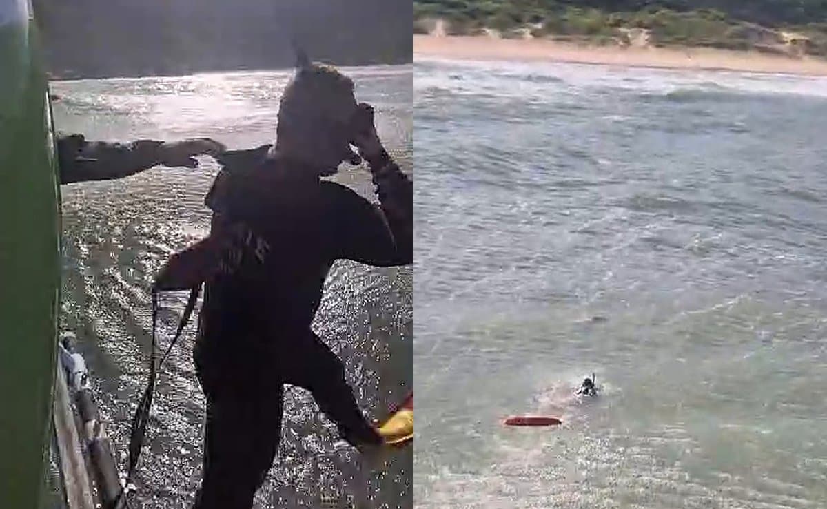 Imagem: Reprodução/redes sociais: Resgatista salta de um helicóptero, mas turista alemã morre afogada na Lagoinha do Leste, em Florianópolis